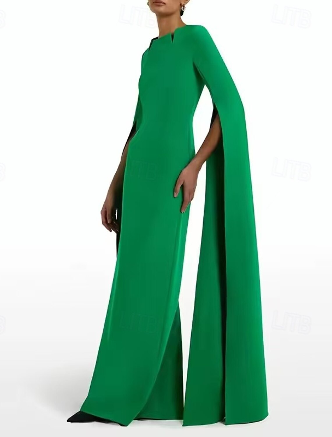 Trumpet Evening Gown Elegant Dress Evening Party Black Tie Gala Floor Length Long Sleeve Scalloped Neckline Wednesday Family Cotton Blend Backless with Slit Double Slit