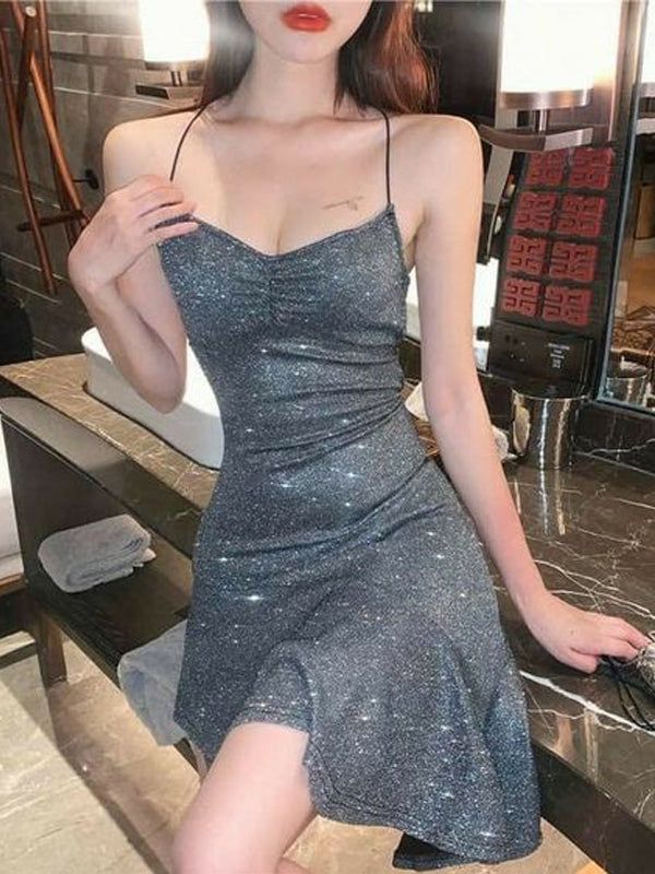 Sparkly Grey Spaghetti Straps Homecoming Dresses Short Prom Dresses