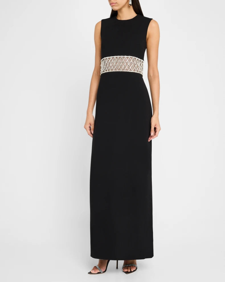 Charming and unique design Beautiful generous simple Malda Sleeveless Crystal-Embellished Gown ﻿