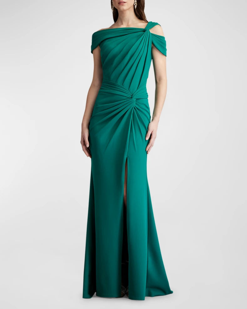 Pleated Cold-Shoulder Crepe Gown Beautiful and charming simple and unique design