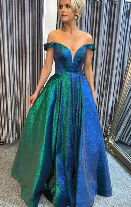 Attractive A-line off shoulder long prom dress evening dress