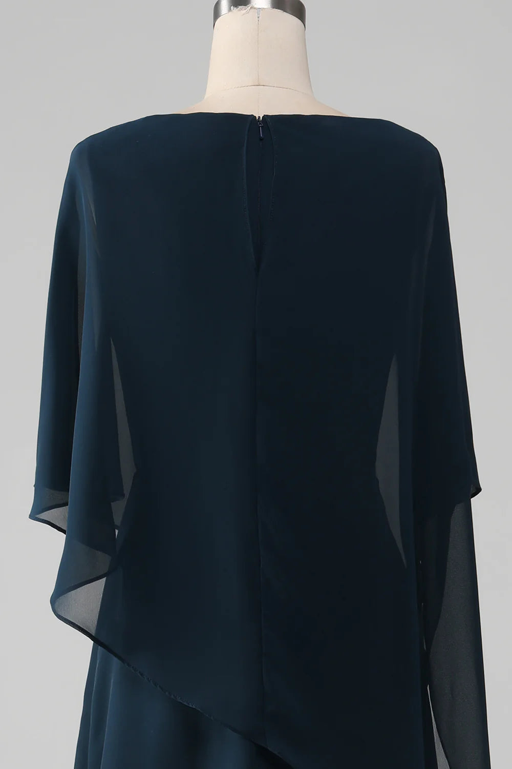 Navy A-Line Scoop Tea-Length Chiffon Mother of the Bride Dress
