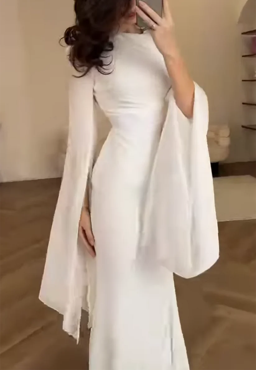 Scoop Long Sleeves Sleek Mermaid Formal Dress simple gentle atmospheric and unique desi Bring summer colors to enhance whiteness