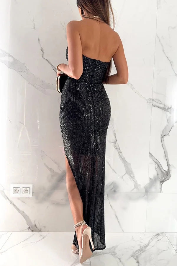 Star of The Night Sequin Off Shoulder Ruched Slit Maxi Dress Simple atmospheric beautiful and unique desi