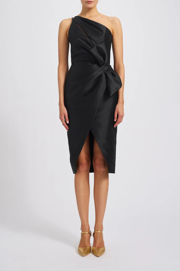 Mikado draped one shoulder wrap dress with looped bow detail Simple atmospheric beautiful and unique desig