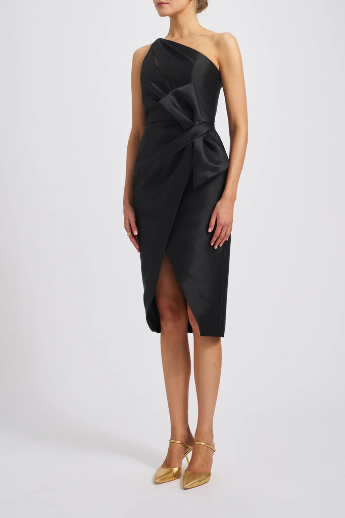 Mikado draped one shoulder wrap dress with looped bow detail Simple atmospheric beautiful and unique desig