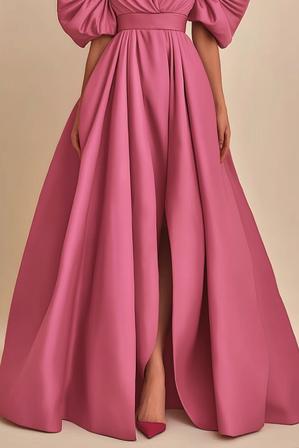Simple beautiful generous and full of charm Formal Prom Dress Pink Off-Shoulder Side Slit Floor-Length Dress