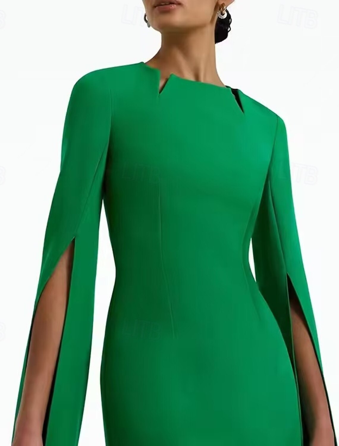 Trumpet Evening Gown Elegant Dress Evening Party Black Tie Gala Floor Length Long Sleeve Scalloped Neckline Wednesday Family Cotton Blend Backless with Slit Double Slit