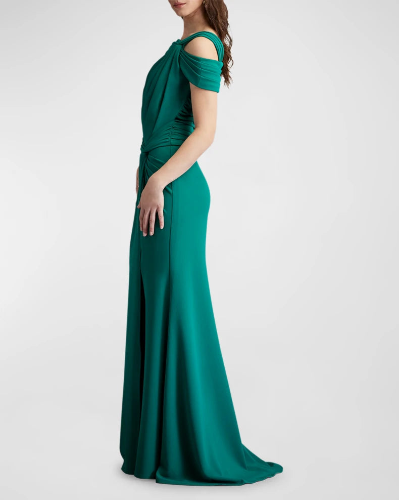 Pleated Cold-Shoulder Crepe Gown Beautiful and charming simple and unique design