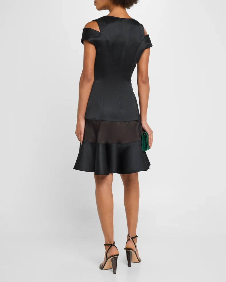 Shoulder Cut Out Flounce Satin Organza Dress Gown Charming and unique design Beautiful generous simple