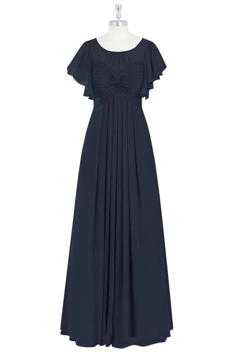 Crew Neck Ruffled A-Line Bridesmaid Dress