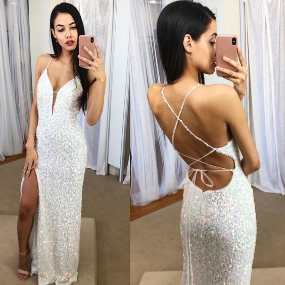 Shiny Mermaid Evening Dress Long with Slit