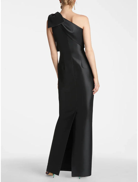 Wholesale Satin Mermaid Party Dress Evening Gown Champagne Black Elegant Dress Formal Fall Ankle Length Sleeveless One Shoulder with Bow(s) Slit simple gentle atmospheric and unique desi Bring summer colors to enhance whiteness