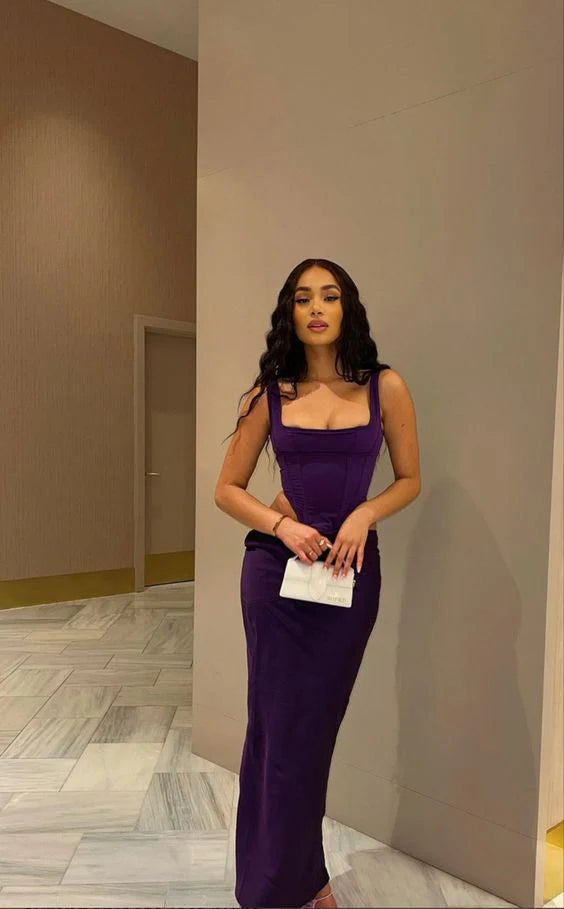 Charming Mermaid Purple Long Prom Evening Dresses Simple atmospheric gentle