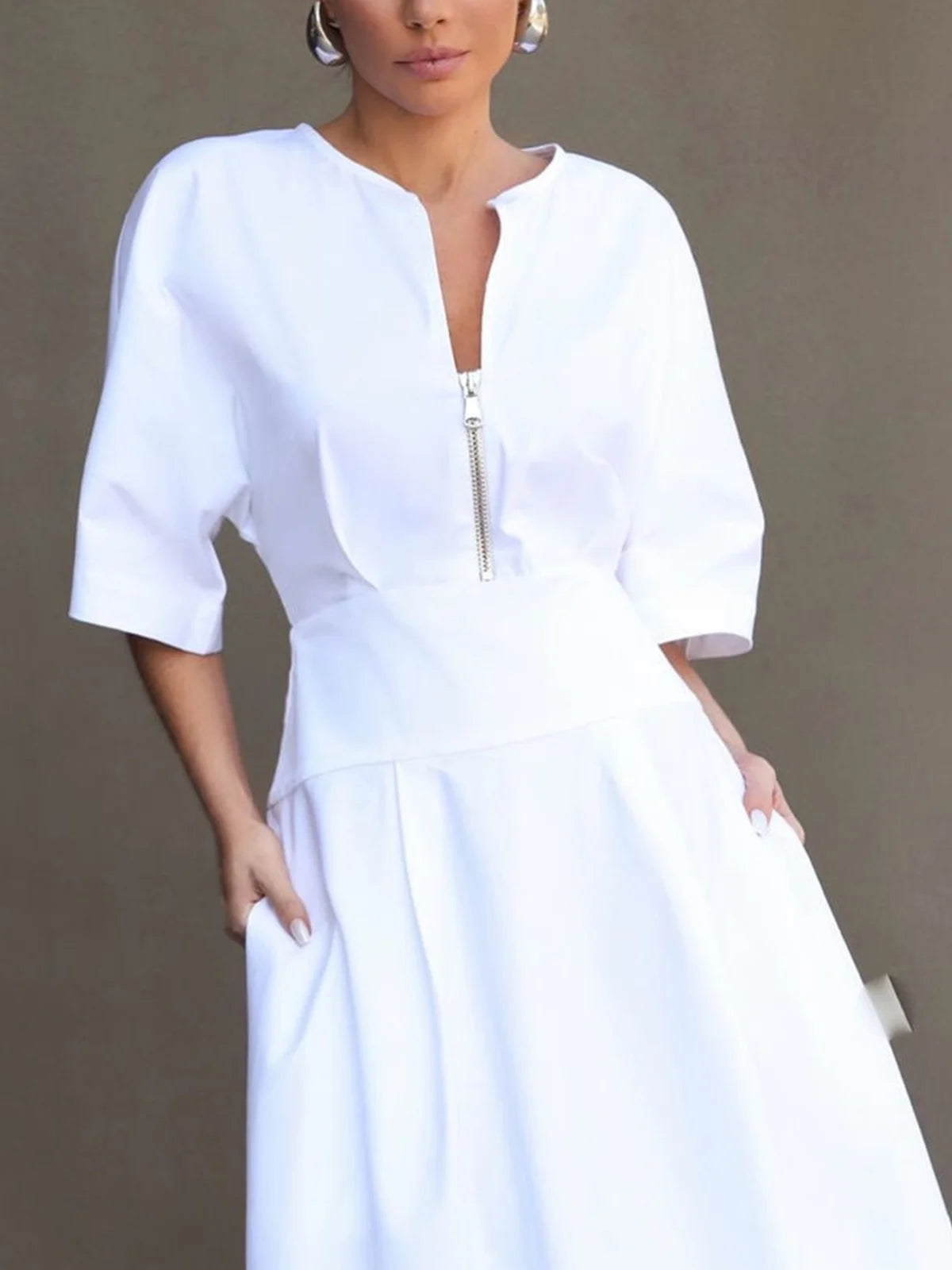 Ladies' Spring And Summer Vacation Dating Cotton Urban Plain Raglan Sleeve V Neck Maxi Dress