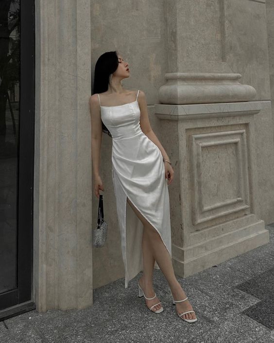 White Spaghetti Strap Slit Women Dresses 2024 New Elegant Party Evening Dresses