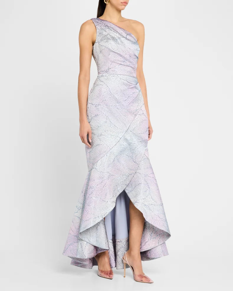 High-Low Metallic Jacquard Gown Beautiful and charming simple and unique design