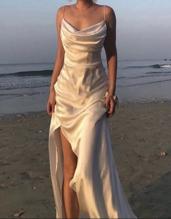 simple sleeveless white evening dresses Prom Dresses