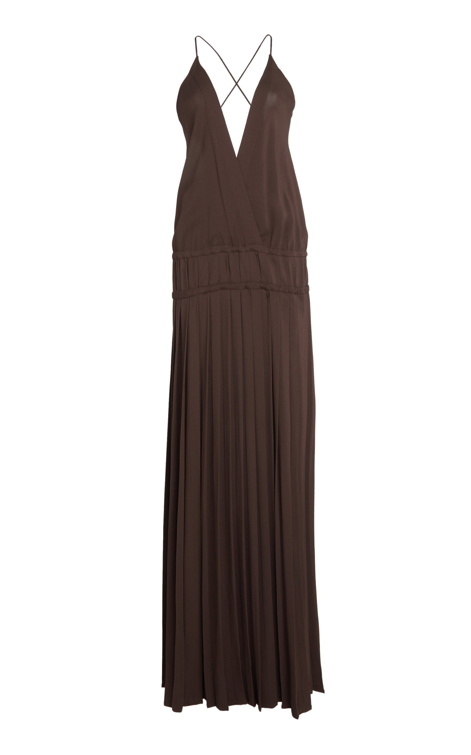 Pleated Drop-Waist Crepe Maxi Dress Gentle beautiful and grand