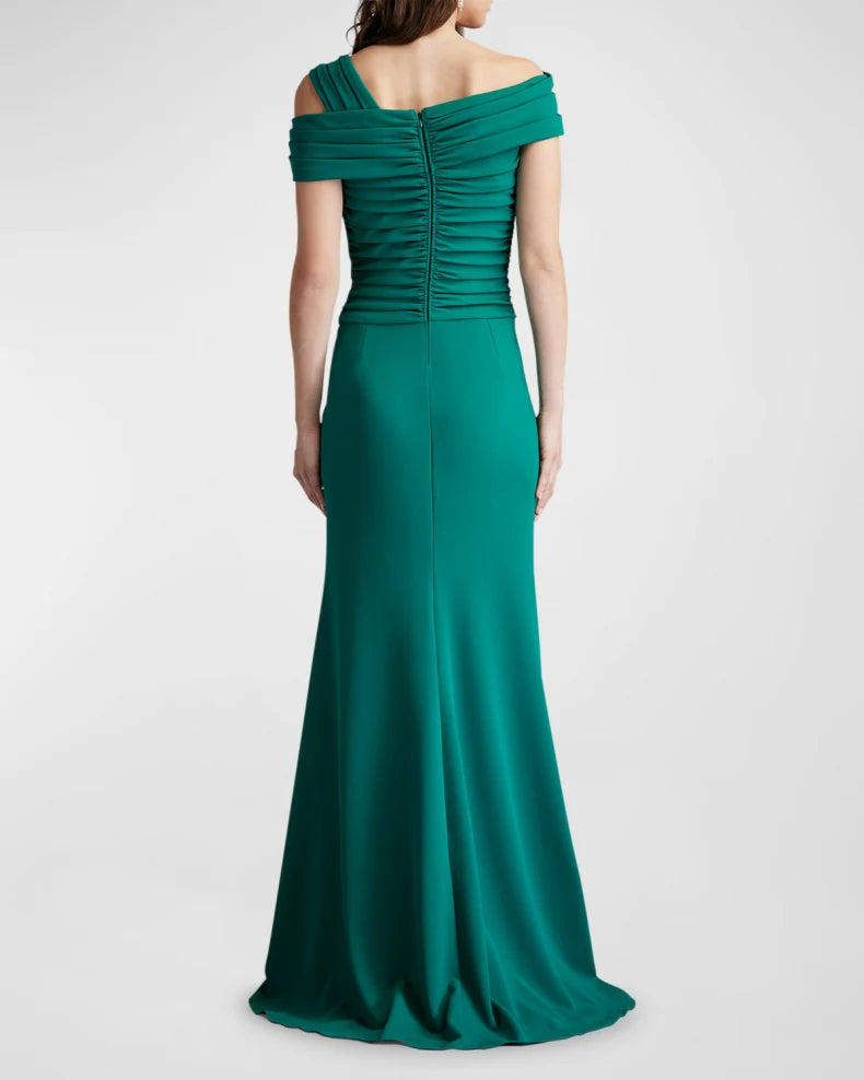 Pleated Cold-Shoulder Crepe Gown Beautiful and charming simple and unique design