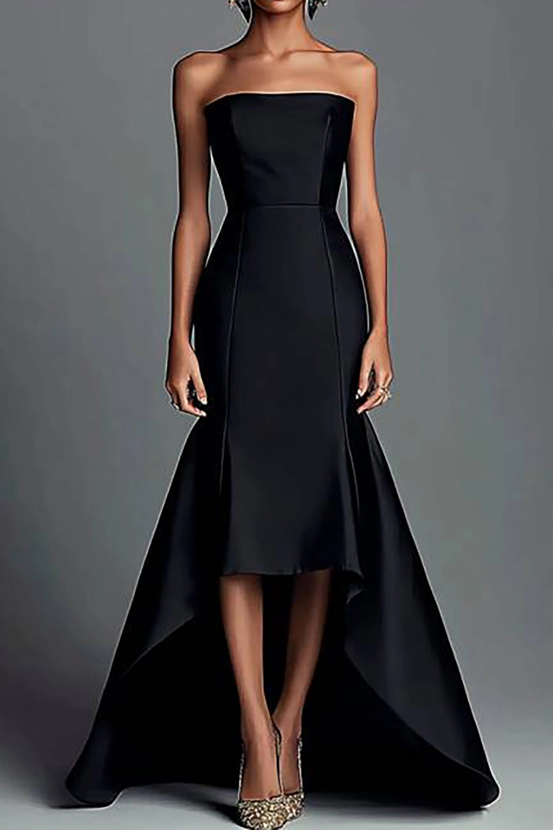 Formal Evening Dress Black Strapless Floor-Length Gown