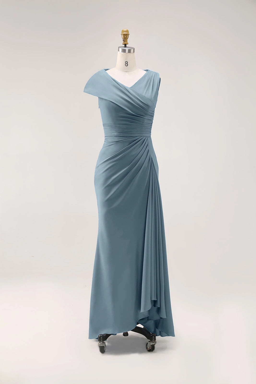 Simple beautiful generous and full of charm Prom Dress Wedding Guest Dresses Light Blue Pleated Maxi Mother of Bride Dresses