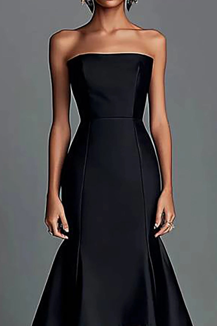 Formal Evening Dress Black Strapless Floor-Length Gown