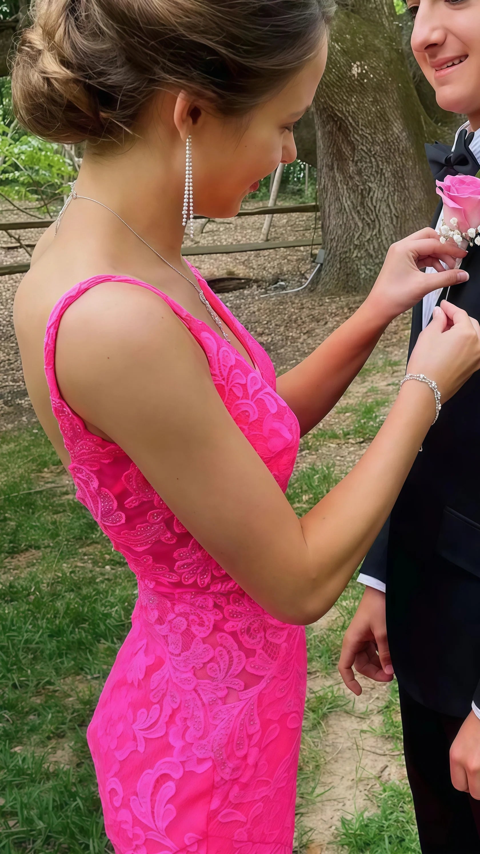 Sexy Mermaid Beautiful elegant and unique design Prom Dress Sweet Pink Lace Mermaid Long Prom Dress