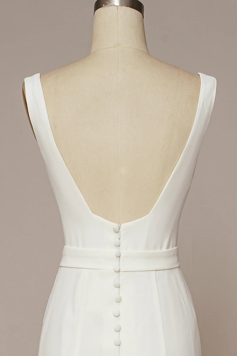 White Mermaid Square Neck Sweep Train Satin Wedding Dress