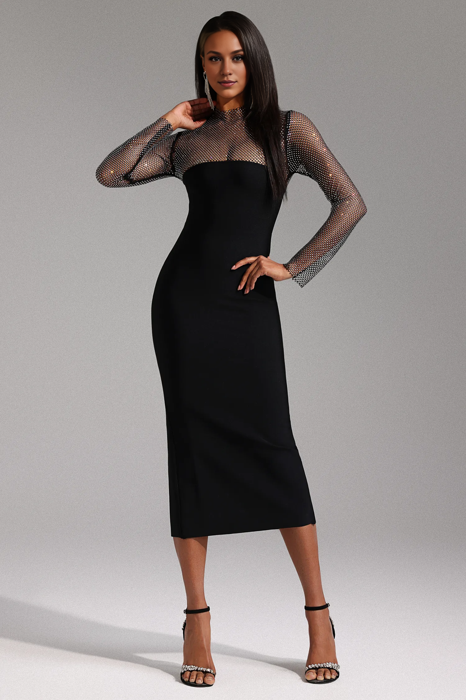 Emmi Long Sleeve Bandage Midi Dress Simple gentle atmospheric and unique design