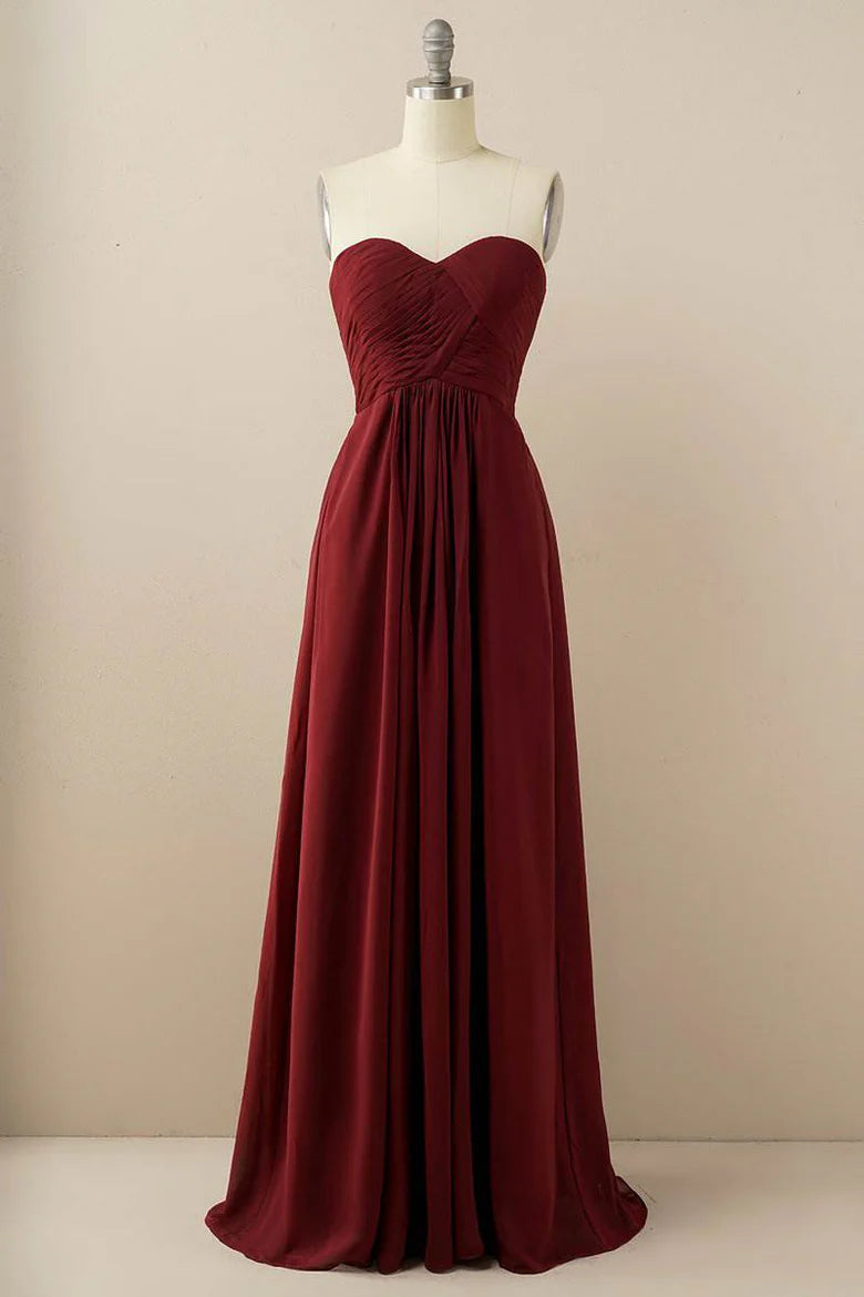 Burgundy Sweetheart Chiffon Bridesmaid Dress Gentle beautiful and generous