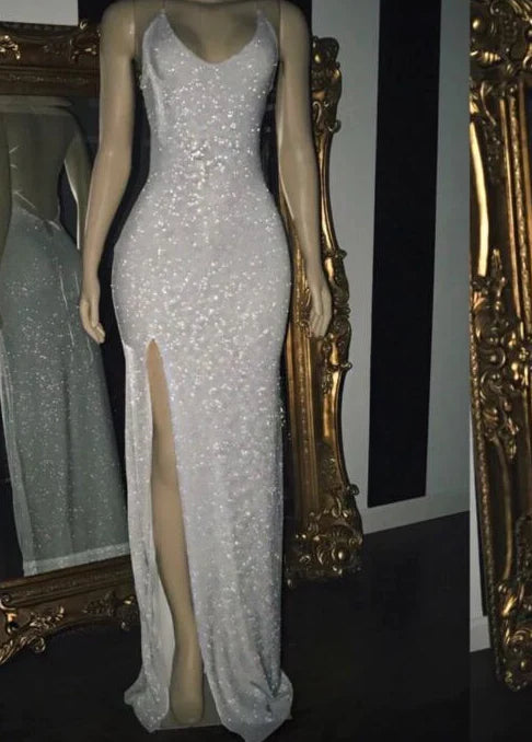 Silver Halter Sequins Prom Dresses Simple atmospheric gentle