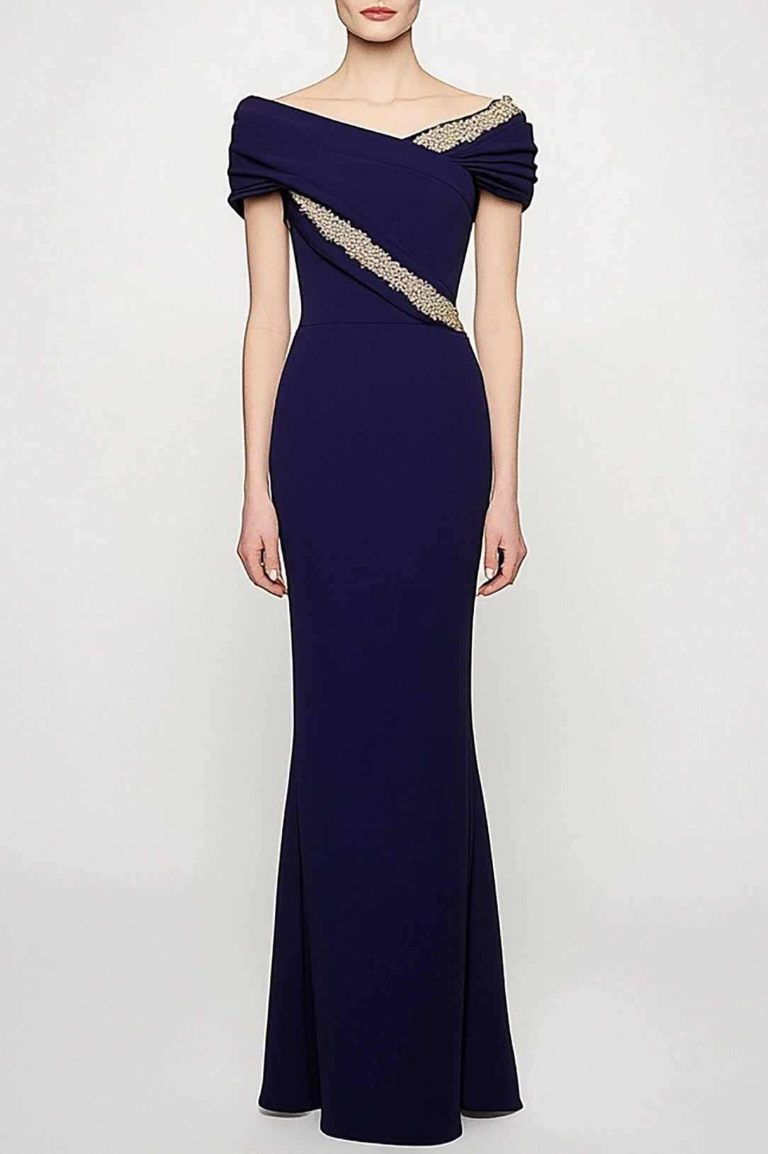 Elegant Wedding Dress Pleated Drop-Shoulder Mermaid Mother of the Bride Dress