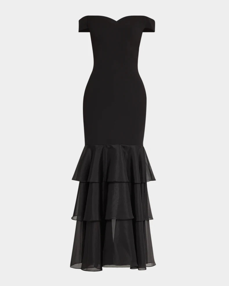 Off-Shoulder Ruffle Tiered Gown Beautiful and charming simple and unique design
