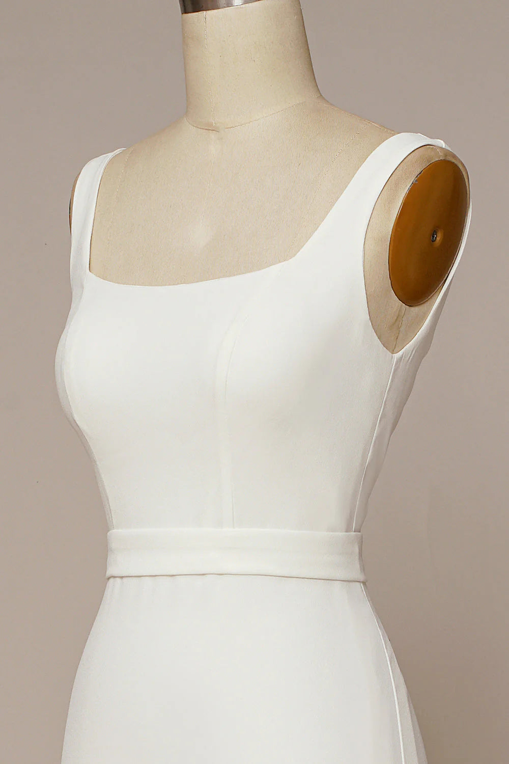 White Mermaid Square Neck Sweep Train Satin Wedding Dress