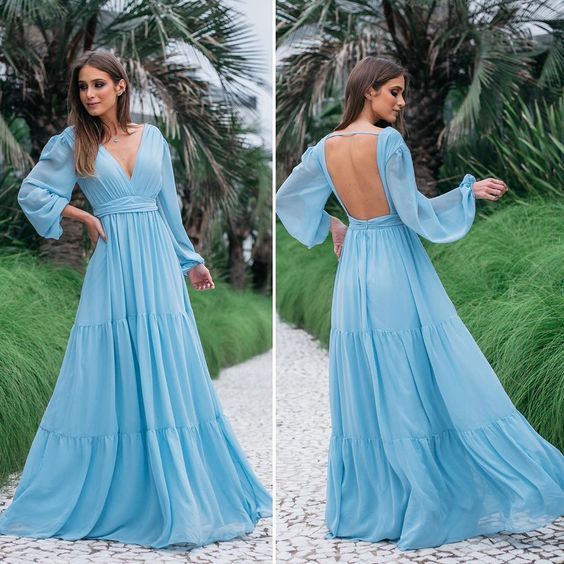 deep v-neckline prom party gowns Simple atmospheric gentle