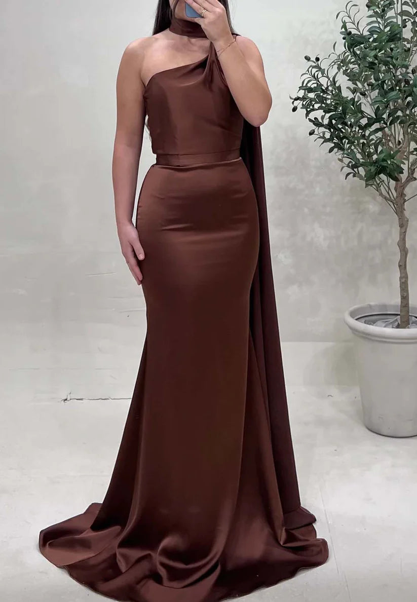 One Sho ulder Sleeveless Sleek Fitted Mermaid Formal Dress simple gentle atmospheric and unique desi Bring summer colors to enhance whiteness