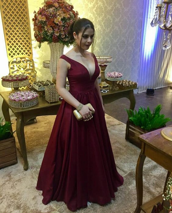 Burgundy Prom Dresses Long Evening Dresses Simple elegant gentle