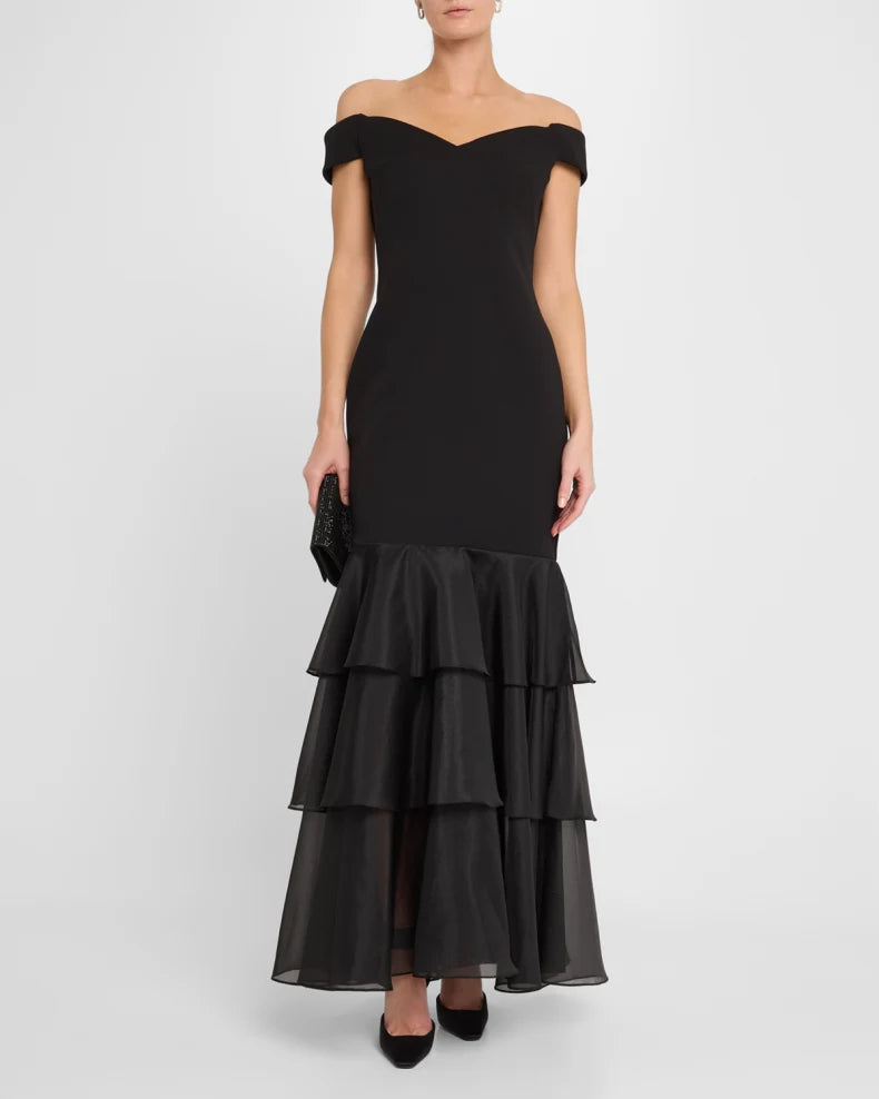 Off-Shoulder Ruffle Tiered Gown Beautiful and charming simple and unique design