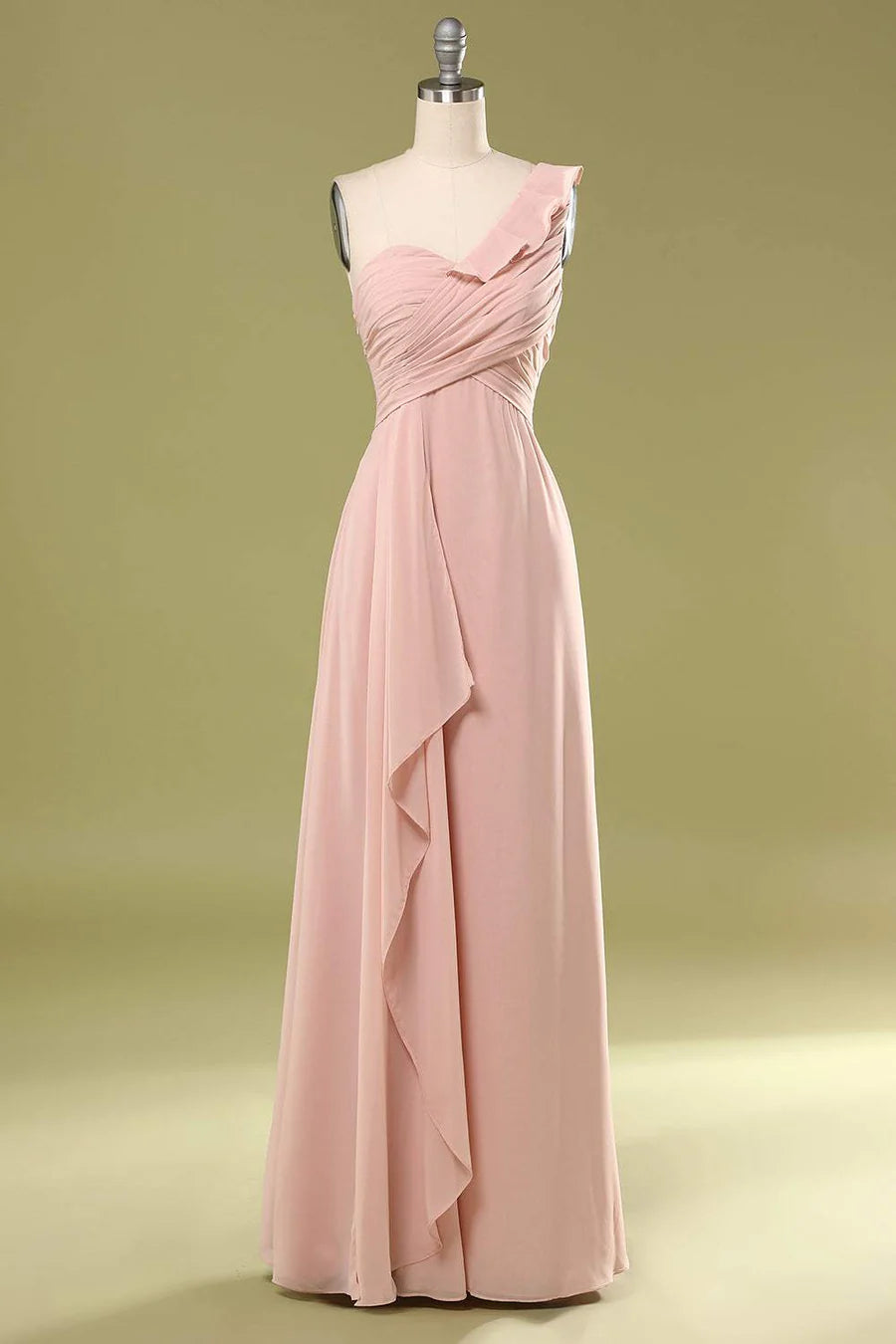Chiffon One-Shoulder Ruffled Bridesmaid Dress