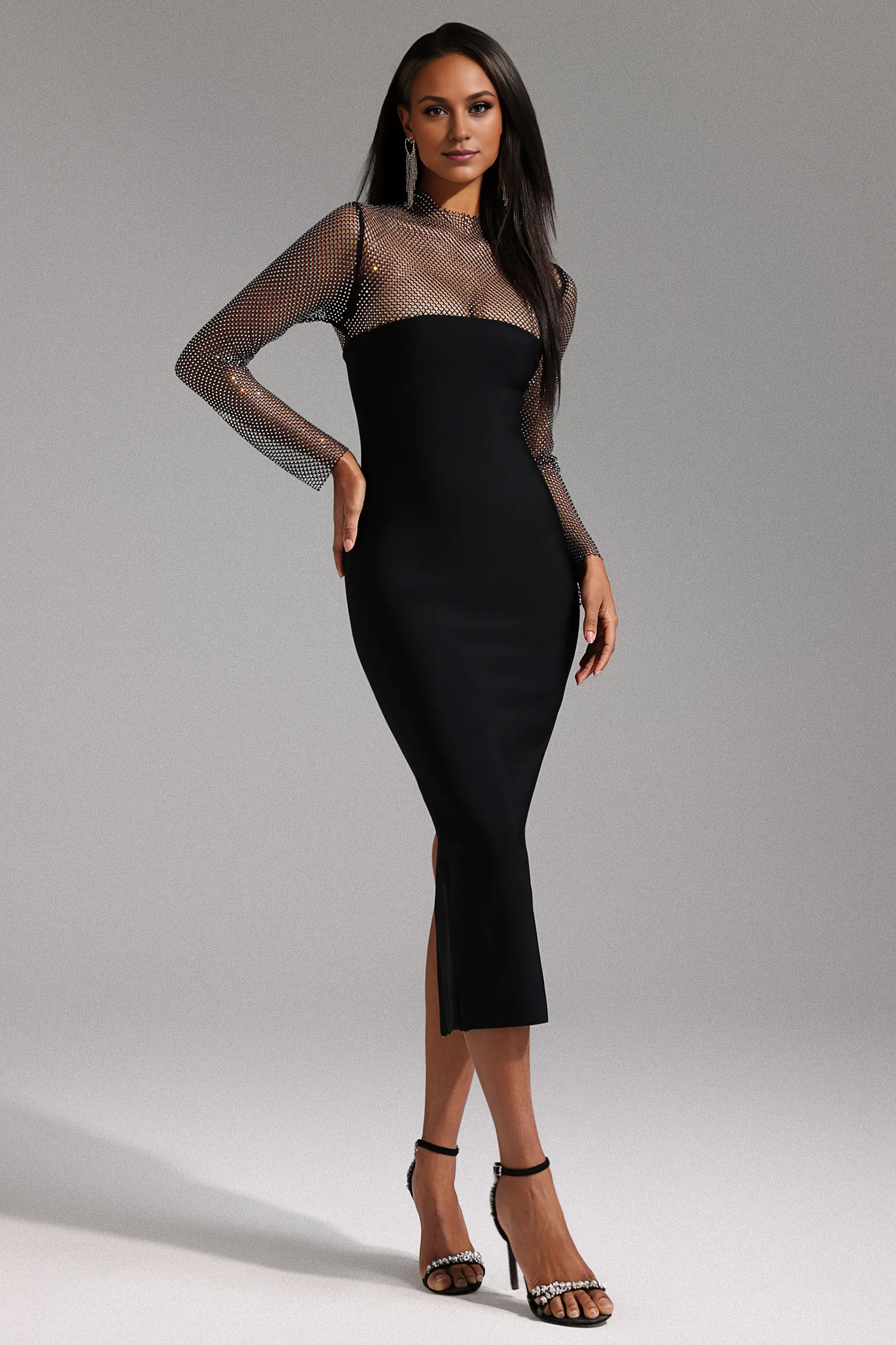 Emmi Long Sleeve Bandage Midi Dress Simple gentle atmospheric and unique design