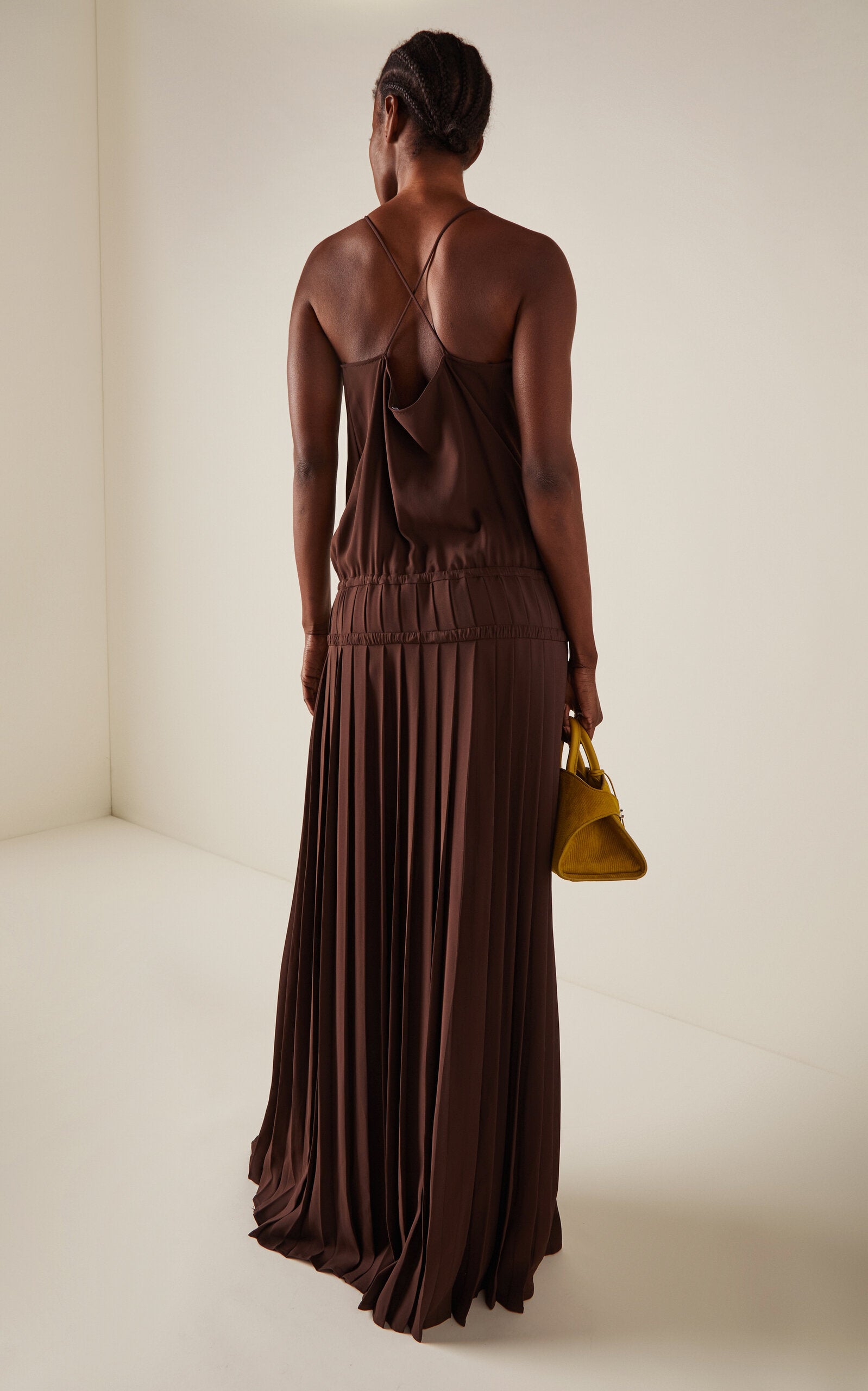 Pleated Drop-Waist Crepe Maxi Dress Gentle beautiful and grand