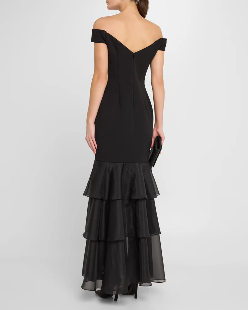 Off-Shoulder Ruffle Tiered Gown Beautiful and charming simple and unique design