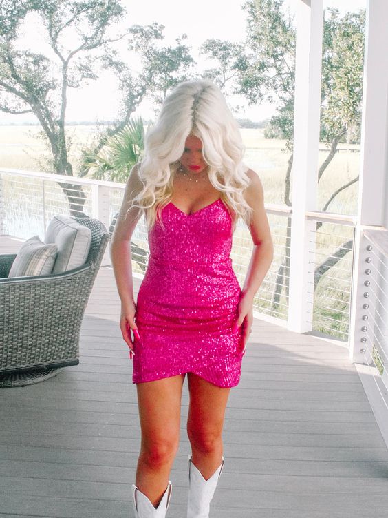 Fuchsia Sequined Homecoming Dresses Mini Party Gown Simple atmospheric beautiful and unique design