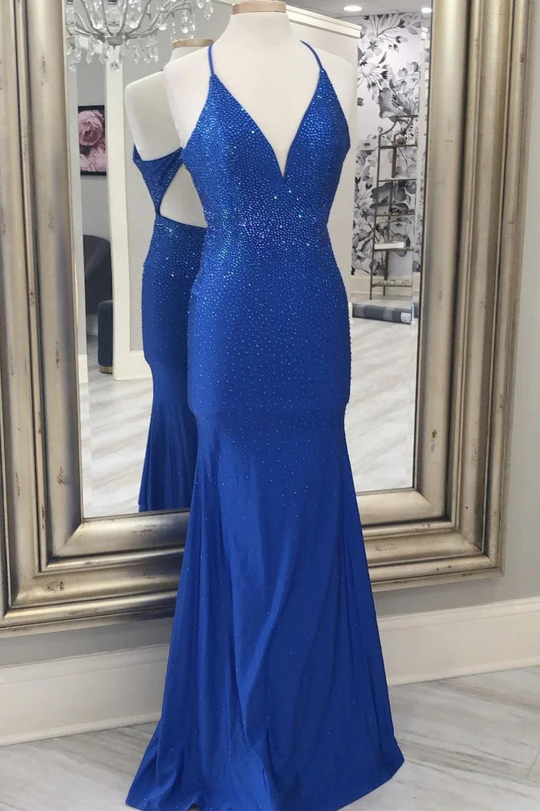 Beaded Backless Mermaid Long Formal Dress
