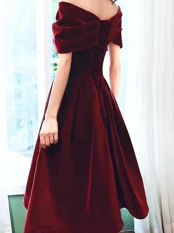 Princess 1950s Dress Off-the-Shoulder Cocktail Dresses with Pleats Simple gentle beautiful and unique design