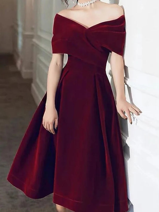 Princess 1950s Dress Off-the-Shoulder Cocktail Dresses with Pleats Simple gentle beautiful and unique design