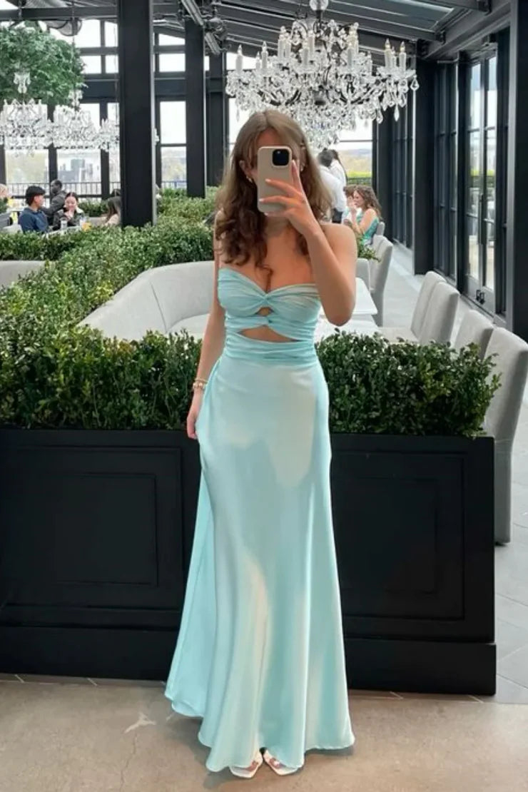 Sheath Sweetheart Keyhole Mint Satin Prom Dress