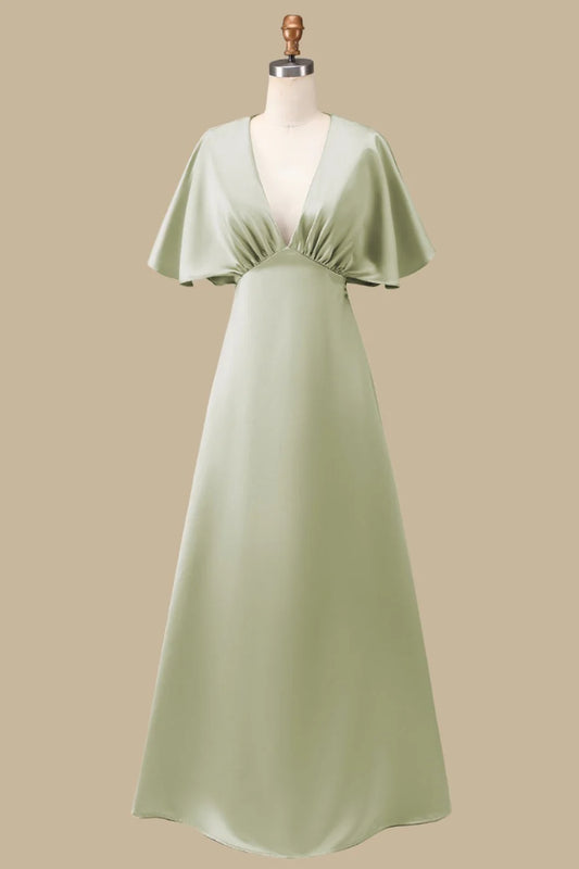 V Maxi Dress with Half Sleeves Simple gentle and grand