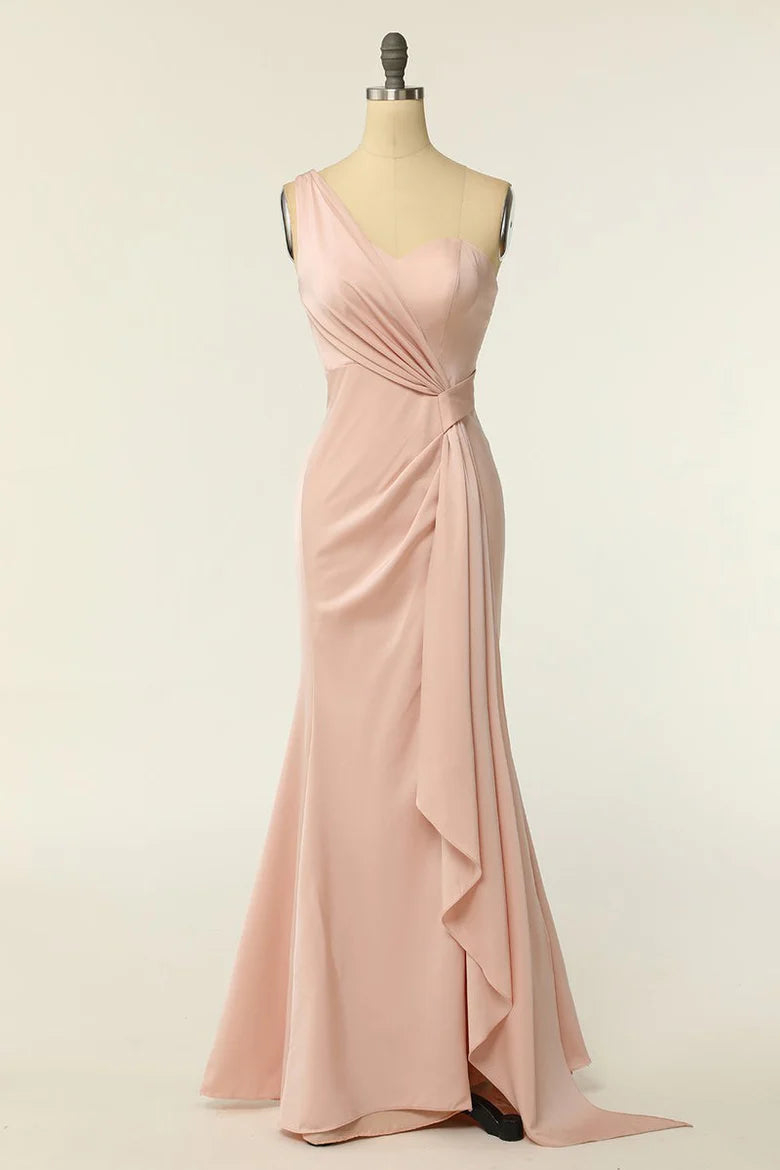 Chiffon One-Shoulder Sheath Long Bridesmaid Dress